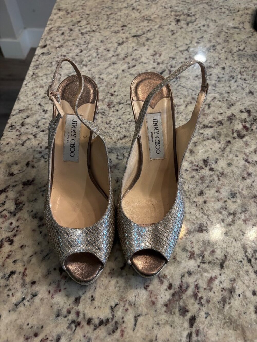 Jimmy Choo Nova Champagne Glitter Slingback Heel 8.5